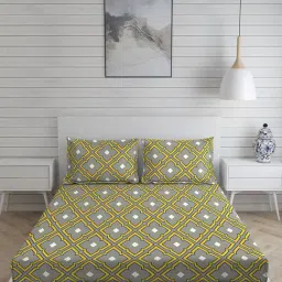 Layers Tuscany Printed Light Grey 104 TC Cotton King Bed Sheet with 2 Pillow Covers-image-35