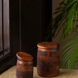 ExclusiveLane Brown Sheesham Wood Jar with Lid- Set of 2 (800 ML)-image-45