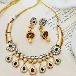 Abdesigns Gold-Tone Plated Statement Kundan Necklace & Earring Set-11