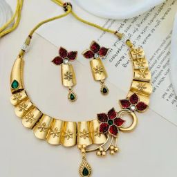 Abdesigns Gold-Tone Plated Statement Kundan Necklace & Earring Set-14