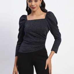 MADAME Navy Textured Top-image-67