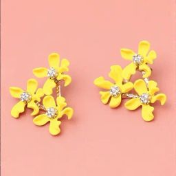 Sohi Yellow Flower Drop Earrings-image-25