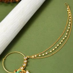 Zaveri Pearls Green Meenakari Peacock Inspired Chain Linked Bridal Nath-ZPFK10488-19