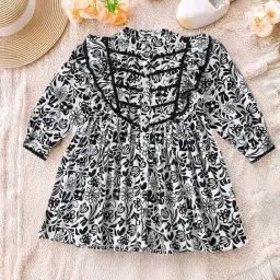 Bella Moda Girls White Cotton Three Fourth Sleeves Floral Printed Dress-picture-10