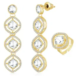 Peora Gold Plated White Cubic Zirconia & Crystal Earrings & Ring Set-image-89