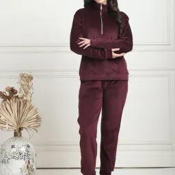 TAG 7 Wine Velvet Relaxed Fit Lounge Wear-image-90
