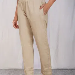 Zuri Beige Mid Rise Comfort Fit Elasticated Trouser-picture-3
