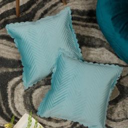 Hosta Homes Turquoise Blue Velvet Self Design Cushion Covers-image-93