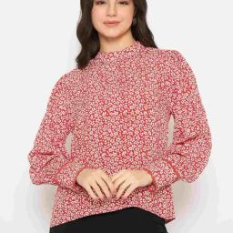 Madame Red Polyester All Over Print Long Sleeves Top-image-16