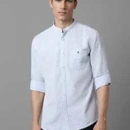 Louis Philippe Blue Cotton Slim Fit Self Pattern Shirt-image-85
