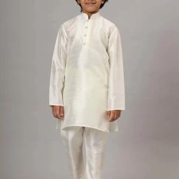 TAHVO Boys White Embroidery Full Sleeves Kurta Pyjama Sets-picture-24