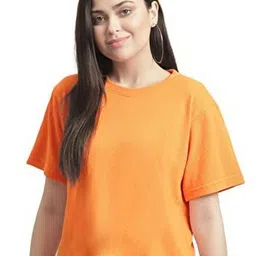 NOTWILD Women Solid Round Neck Cotton Relaxed Fit T-shirt-picture-0