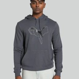 Puma Grey Regular Fit Logo Printed Hooded Sweatshirt-image-83