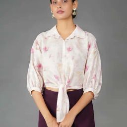 Zink London White Printed Cropped Shirt-image-38