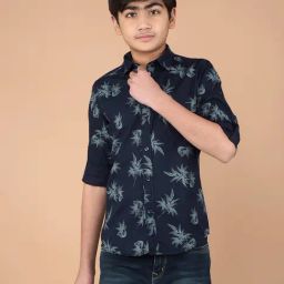 Crimsoune Club Boys Navy Cotton Floral Shirt-picture-5