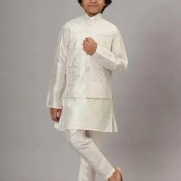 TAHVO Boys White Embroidery Full Sleeves Kurta Pyjama Sets-picture-18