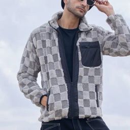 Campus Sutra Grey Regular Fit Checks Jacket-17