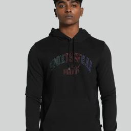 Puma Black Regular Fit Logo Printed Hooded Sweatshirt-image-35