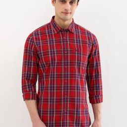 Allen Solly Red Cotton Regular Fit Checks Shirt-picture-15