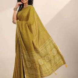Libas Mustard Printed Saree with Unstitched Blouse image 3