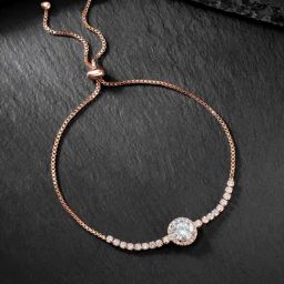 Peora Rose Gold-Plated Cubic Zirconia Studded Adjustable Charm Bracelet-image-28