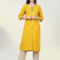 Showoff Yellow Regular Fit Kurta-image-85