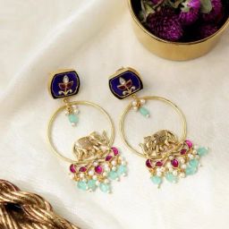Curio Cottage Gold Plated Tusker Dangler Earrings-image-51