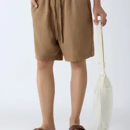 ETA by Westside Brown Solid Relaxed-Fit Mid-Rise Cotton Shorts-picture-37