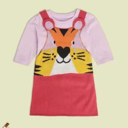 MINIKLUB Kids Pink & Purple Self Design Full Sleeves Top with Dungaree-image-2