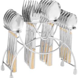 FnS Midas Silver & Gold Stainless Steel Cutlery - Set of 24-47