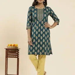 Jaipur Kurti Teal Blue Printed Straight Kurta-picture-22