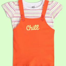 MINIKLUB Kids White & Orange Striped Top with Dungaree-image-37