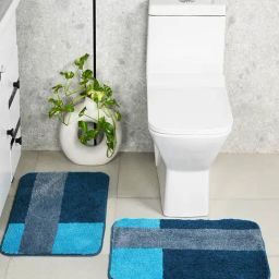 Saral Home Blue Polypropylene Modern Bathmat-41