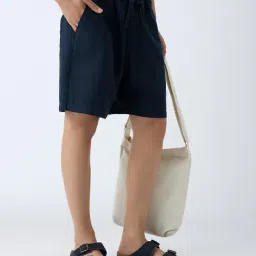 ETA by Westside Navy Solid Relaxed-Fit Mid-Rise Cotton Shorts-picture-39