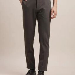 Turtle Brown Knitted Slim Fit Dobby Trousers-image-62
