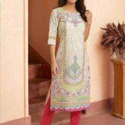 W Cream Cotton Printed Straight Kurta-30