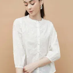 Fame Forever By Lifestyle Beige Cotton Regular Fit Embroidered Top-picture-7