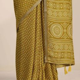 Libas Mustard Printed Saree with Unstitched Blouse image 5