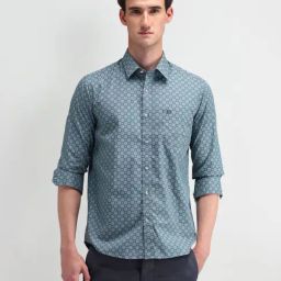 Arrow Sport Blue Cotton Slim Fit Printed Shirt-image-37