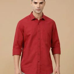 Linen Club Red Linen Blend Slim fit casual shirts-image-59