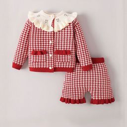 Hopscotch Girls Red & White Printed Peter Pan Collar Clothing Set-picture-36