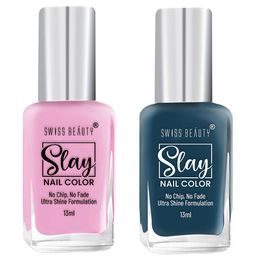 SWISS BEAUTY Set Of 2 Ultra Shine Slay Nail Paint 13ml Each-London Blu 45 & Dreamy Pink 03-24
