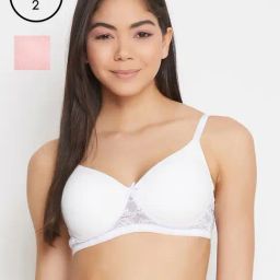 Clovia White & Pink Full Coverage Everyday Bra (Pack Of 2)-picture-26