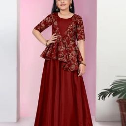 Fashion Dream Kids Maroon Floral Fit & Flare Dress-picture-21
