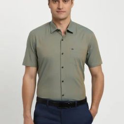 Peter England Green Cotton Regular Fit Shirt-picture-8