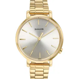 Sonata Women Brass Printed Dial & Stainless Steel Straps Analogue Watch 87045YM01W-39