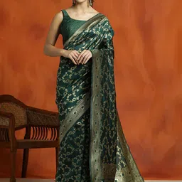 SHADOW & SAINING Woven Design Zari Silk Blend Banarasi Saree-image-83