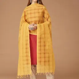 Fabindia Mustard Cotton Woven Pattern Dupatta-picture-0