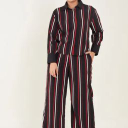 CURVE BY KASSUALLY Black Striped Shirt With Pants-image-48