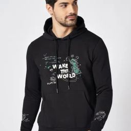 People By Pantaloons Black Cotton Regular Fit Printed Hooded Sweatshirt-image-42